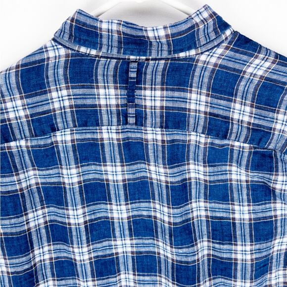 Banana Republic Linen Shirt Men's Medium Shirt Long Sleeve Plaid Blue White - Picture 9 of 10